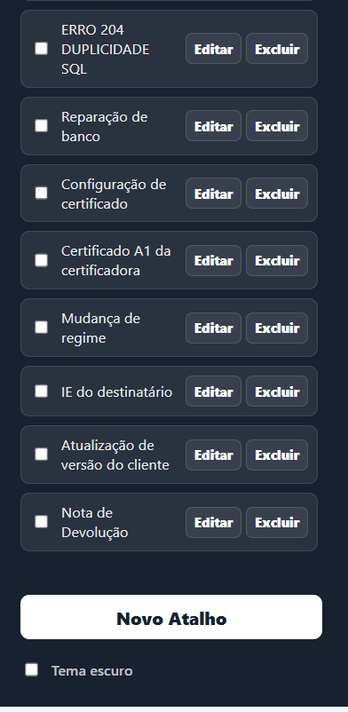 Barra lateral com automações